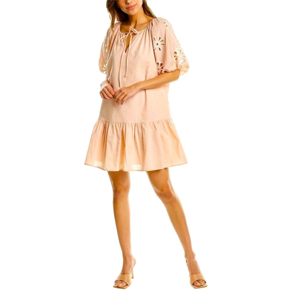 Pink Karlie mini dress with flower cutouts. NWOT Size large.